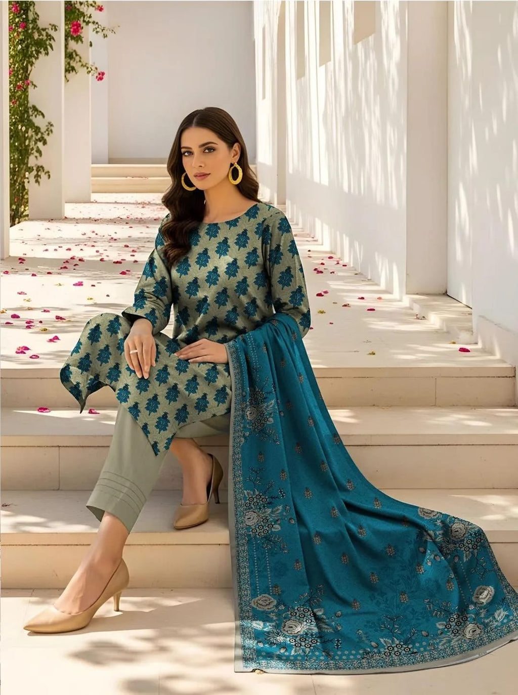 Blue Printed Lawn 3-Piece Women's Suit Set