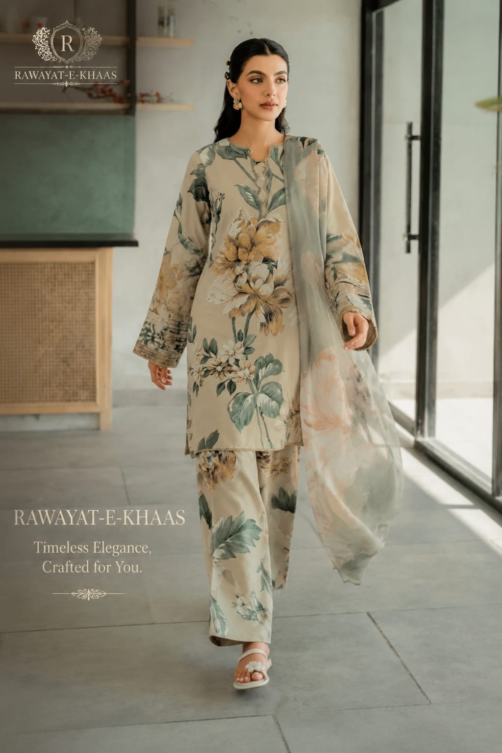 Ivory Digital Print Lawn 3Pcs Set
