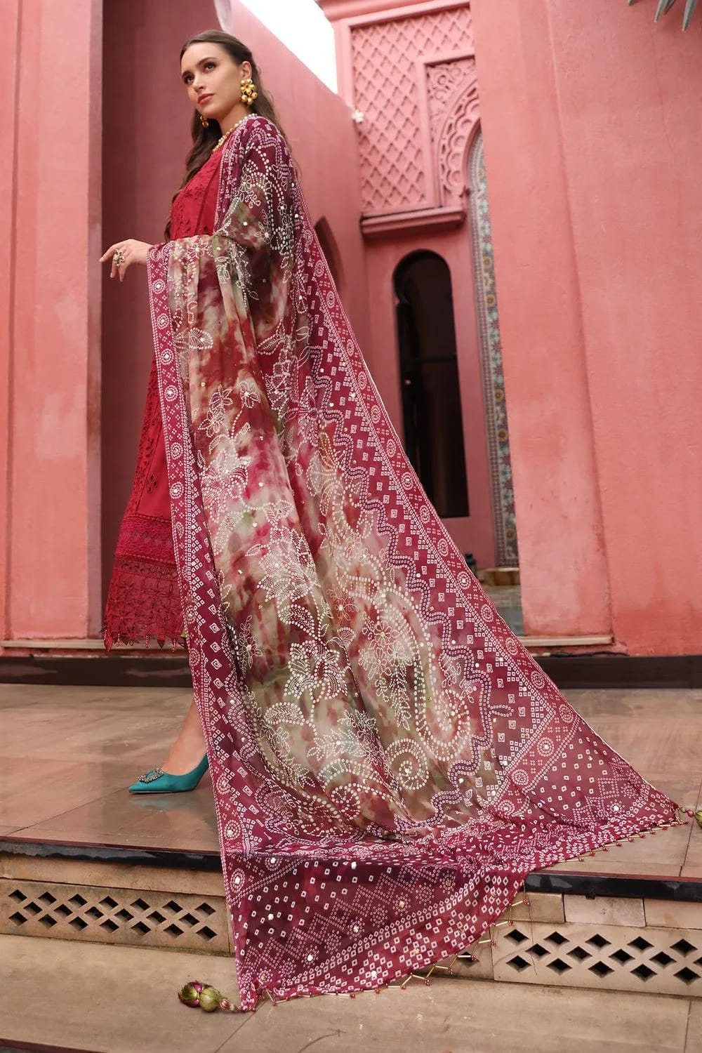 Red Embroidered Lawn 3Pcs Set for Women