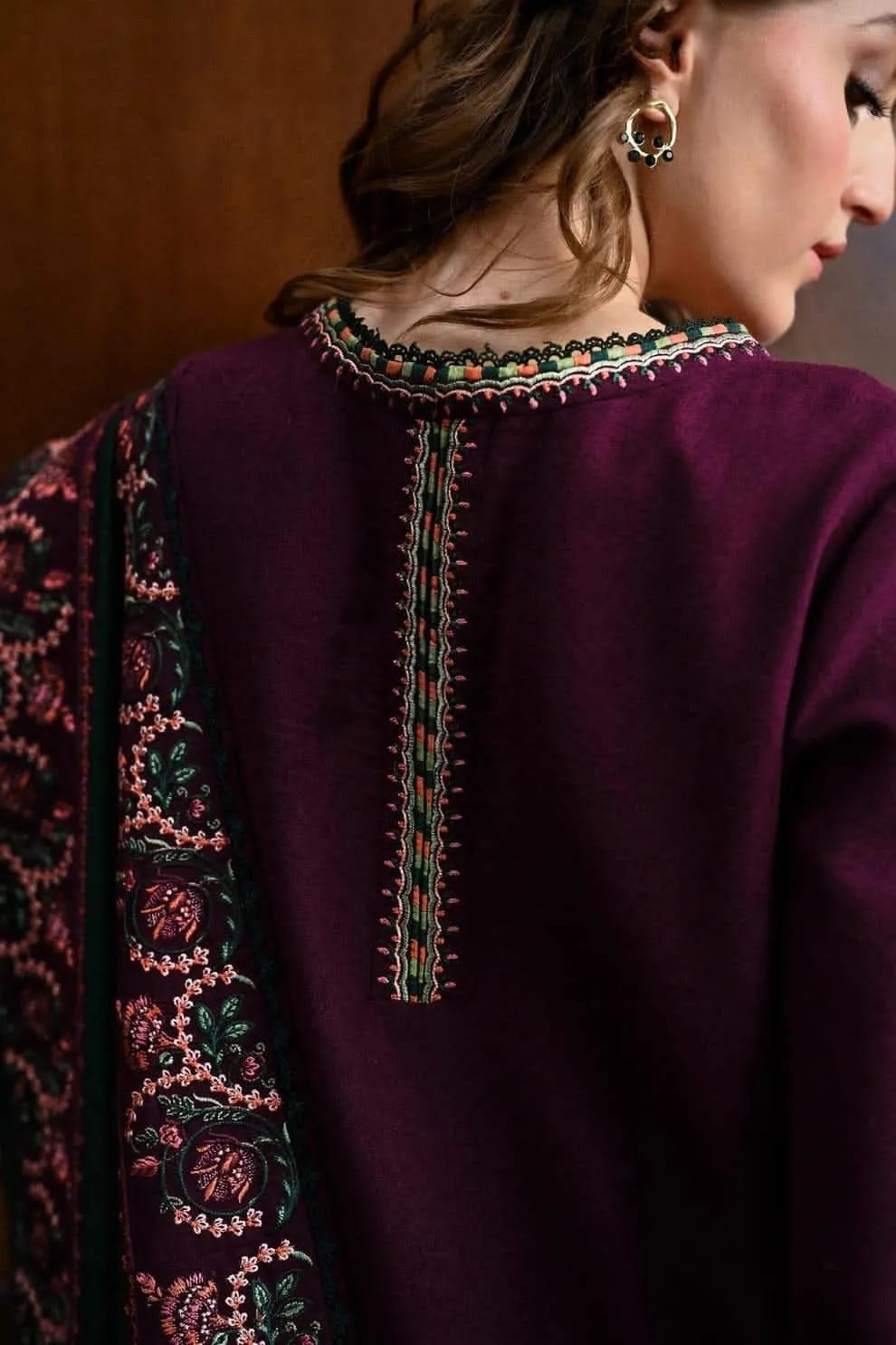 Purple Green Embroidered  3-Piece Dhanak Suit for Women